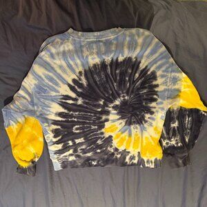 Aritzia TNA Cozy Fleece Tie-Dye Crewneck Sweatshirt Medium Blue Yellow